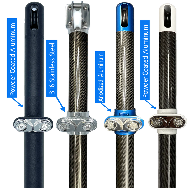 Sunfly boat shade poles in powdercoated and anodized carbon fiber and aluminum