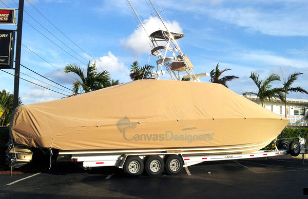 Full boat cover in tan stamoid on 40 center console