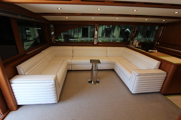 Interior upholstery custom couch on Viking sportfish