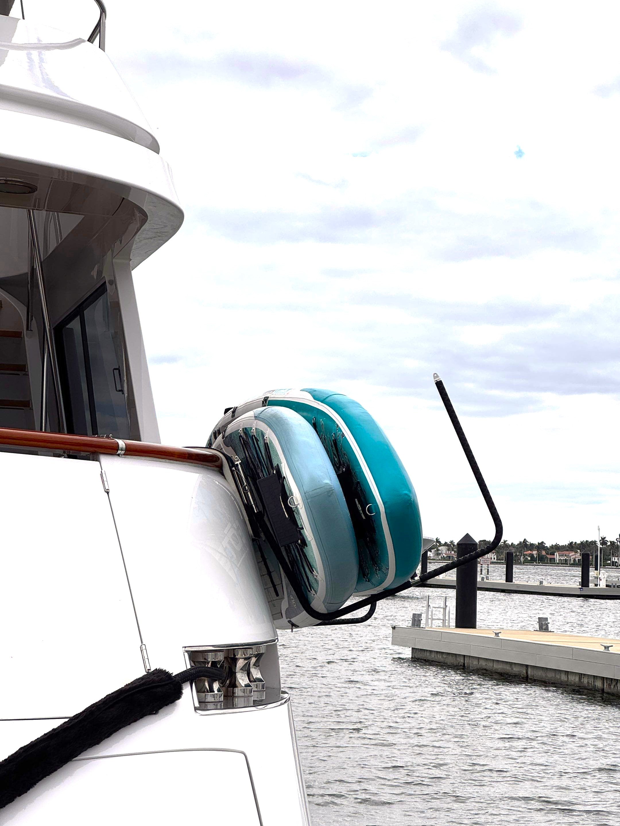 Set of 2 Yacht Fender Hooks for Paddleboards on yacht , designed to secure up to 4 standard-size boards. side view