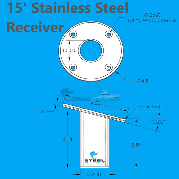 sunfly shade poles STAINLESS STEEL. ROUND BASE RECEIVER 15'