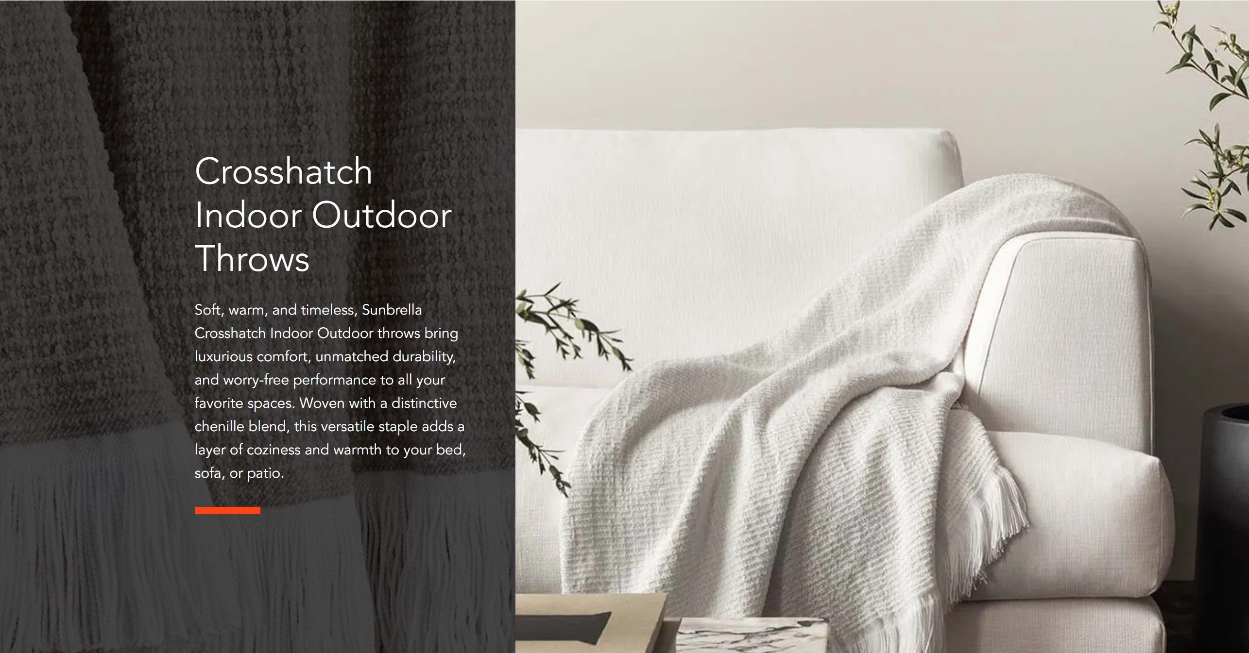 Sunbrella Crosshatch Indoor Outdoor Throw white color on couch