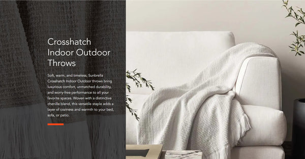 Sunbrella Crosshatch Indoor Outdoor Throw white color on couch