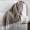 Sunbrella Herringbone Indoor Outdoor Throw spice on couch
