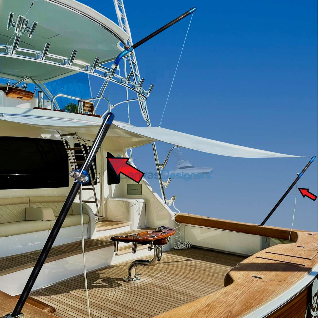 anodized boat shade poles on Viking sportfishing boat 