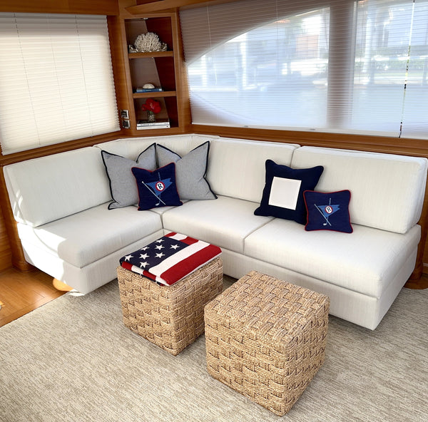 Custom interior upholstery sofa in gray sunbrella fabrick