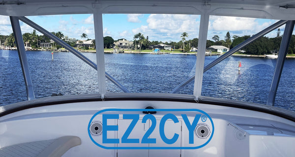 A 3 Piece Phone Booth Style EZ2CY enclosure with an EZ vent. The vents allow the boat owner to get fresh air to flow behind the enclosure when you cannot lift the panels. The vents are also closeable when you are in inclement weather.