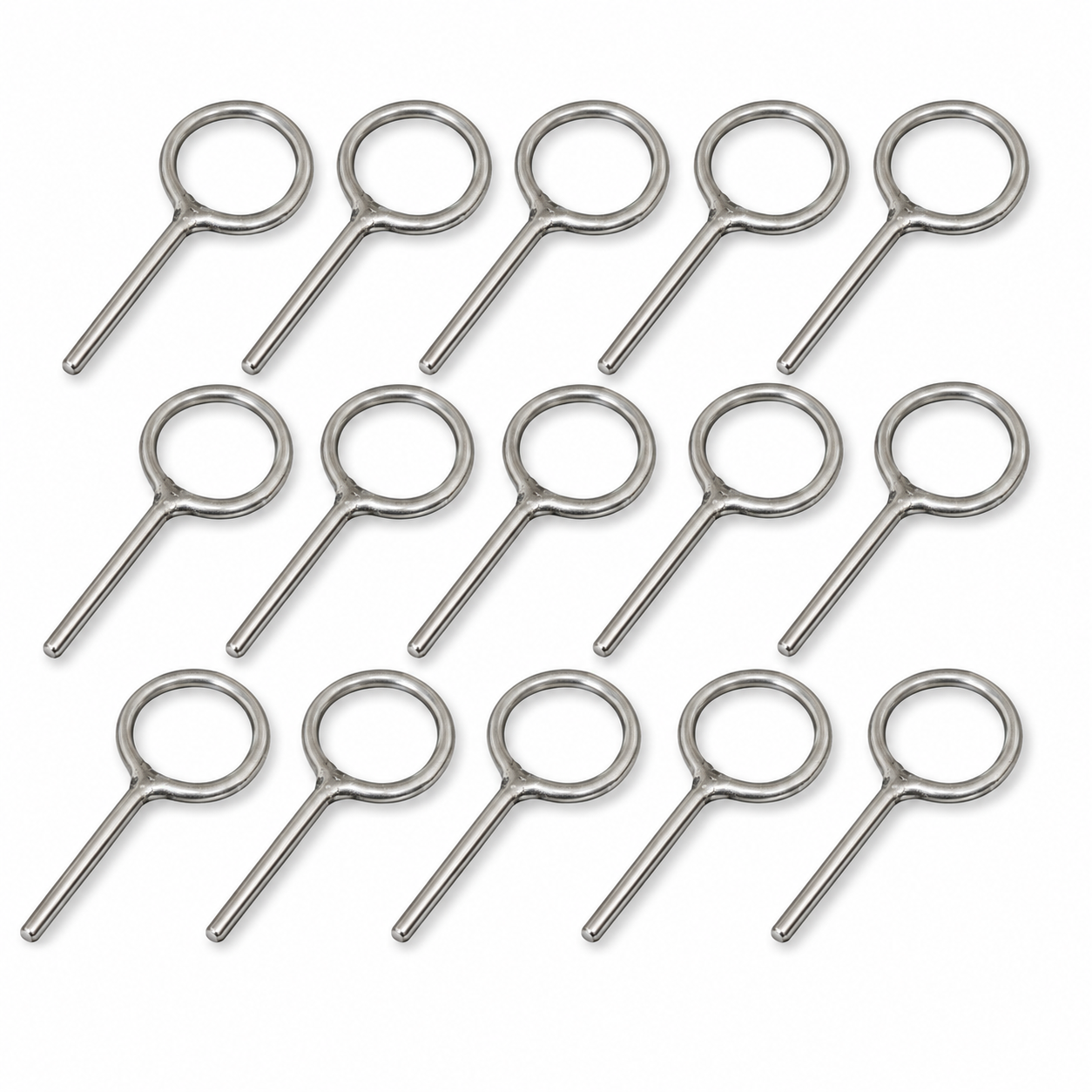Set of metal boat cockpit cover pins eyelets on a white background