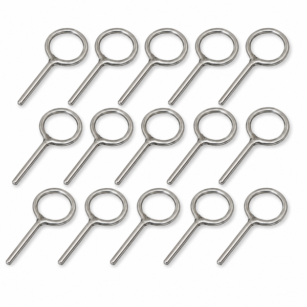 Set of metal boat cockpit cover pins eyelets on a white background