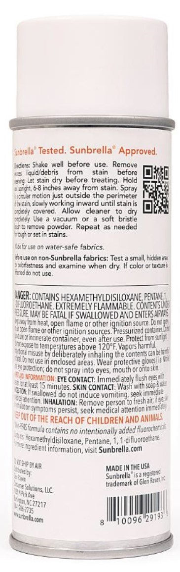 Sunbrella Extract Oil Based Stain Remover 5OZ aerosol can back of label