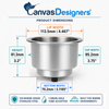 316 stainless steel replacement drink cup holder with drain hole and measurement diagram black background white background
